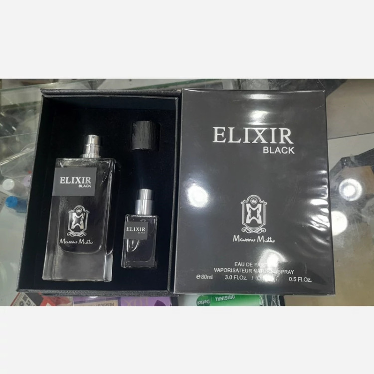 ادکلن MASSIO MOTTO ELIXIR BLACK ماسیو موتو الکسیر بلک ساواج الکسیر حجم ۹۰ میل
